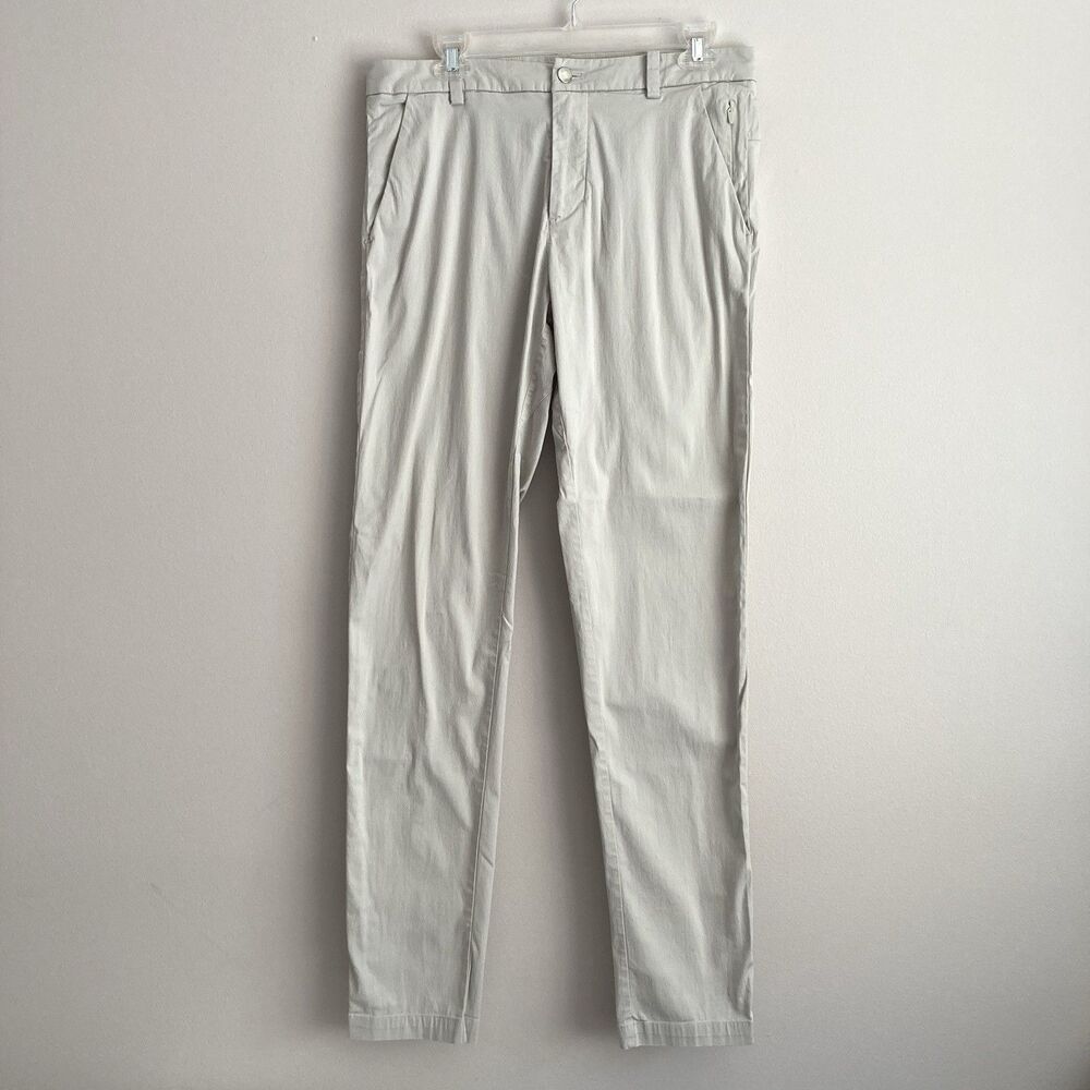 Lululemon Commission Pants Mens 31 Beige Slim Fit Logo Mid Rise Straight Leg